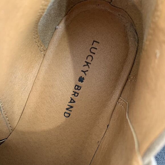 Lucky Brand Beah Faux Leather Ankle Boots 4 Big Girls Cream Brown Low Booties - Picture 8 of 10